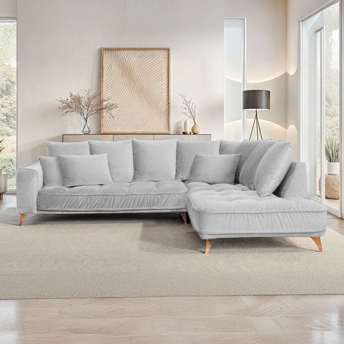 Canapé d'Angle Droit Tissu Altamo, 4 Places, Housse Déhoussable, Style Scandinave