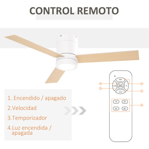 Ventilador de Techo con Luz LED Motor AC 48W Mando a Distancia 112 de Diámetro 3 Velocidades Temporizador 3 Aspas de Madera Silencioso para Dormitorio Salón Comedor 112x112x25 cm Blanco