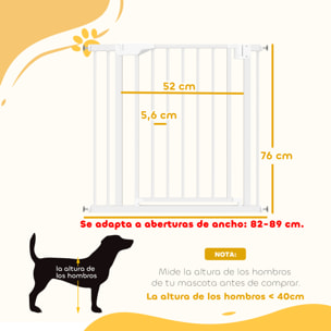 Barrera de Seguridad para Niños y Perros, Extensible 76-89 cm, Puerta para Perros, Bloqueo Doble, Cierre Automático, Apertura Dos Sentidos, Montaje a Presión, Extensión 7 cm, Blanco