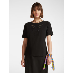 Elena Mirò - T-shirt con ricamo libellule - Nero