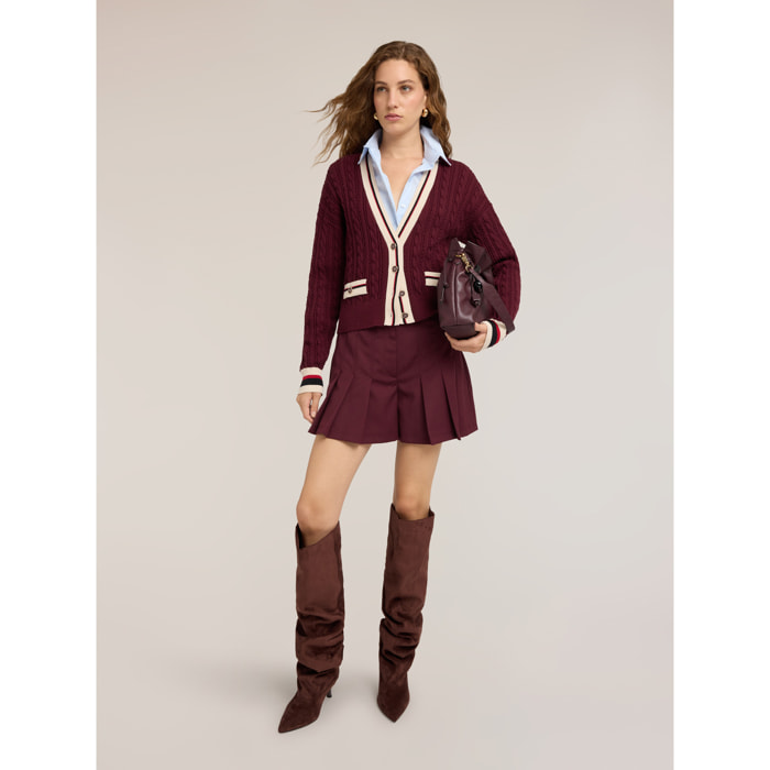 Motivi - Shorts a vita alta in twill con pieghe - Bordeaux