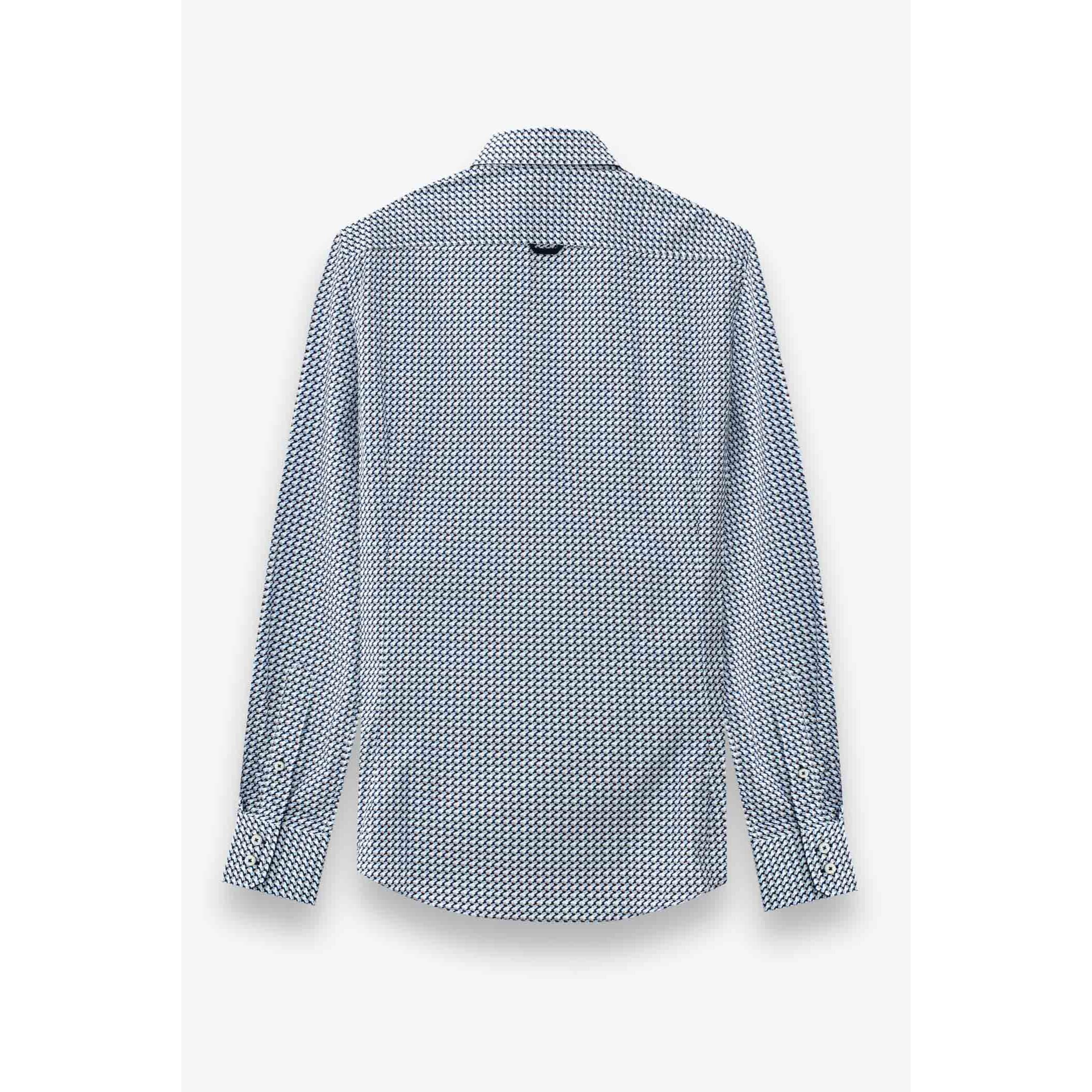 Camicia Uomo 2 Bottoni Button Down Slim Popeline Stampato Bianco/Bluette