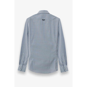 Camicia Uomo 2 Bottoni Button Down Slim Popeline Stampato Bianco/Bluette