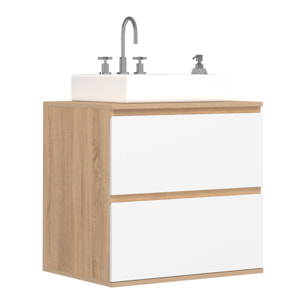 Meuble sous vasque suspendu Tom 2 tiroirs blanc et effet hêtre L60cm