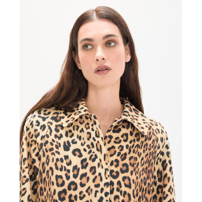trench dritto con stampa animalier