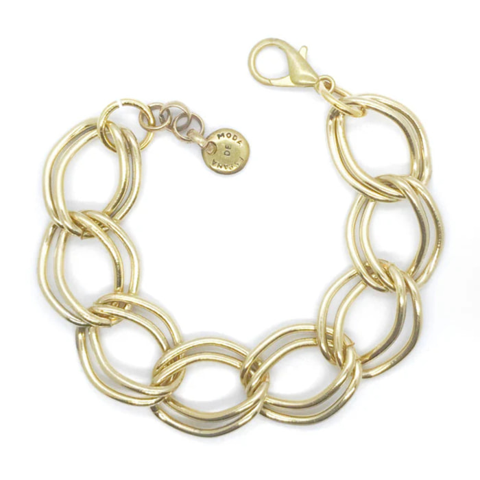 Pulsera cadena doble link dorado