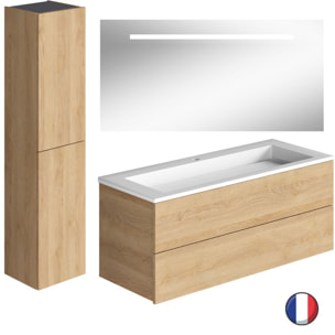 Meuble vasque 120 cm BURGBAD Cosmo chêne cachemire + miroir + colonne