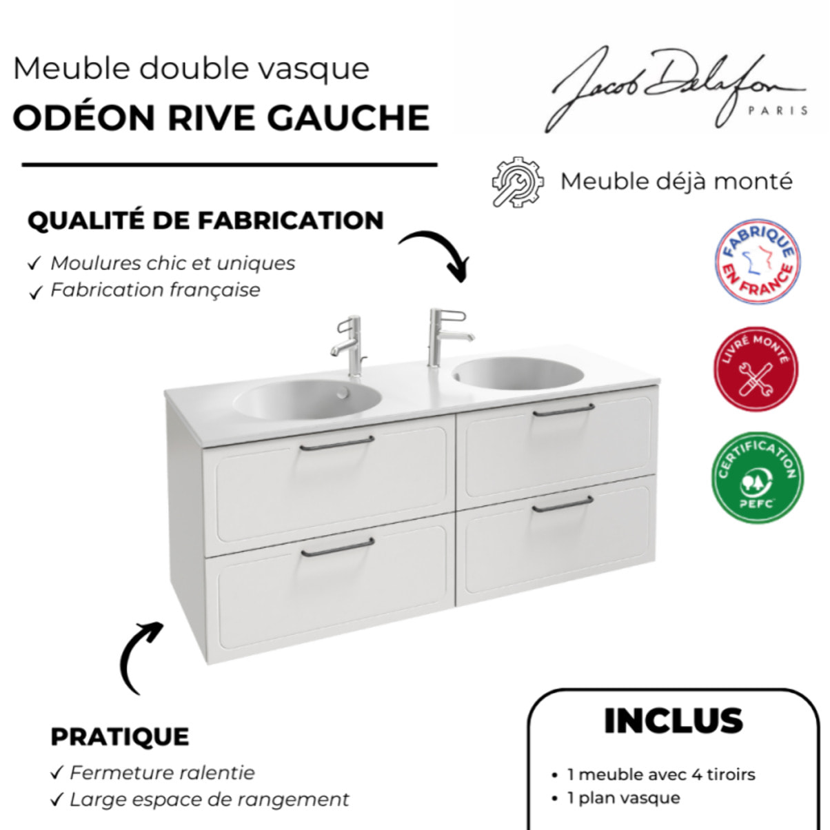 Pack Meuble double vasque 140 cm Odéon Rive Gauche + colonne