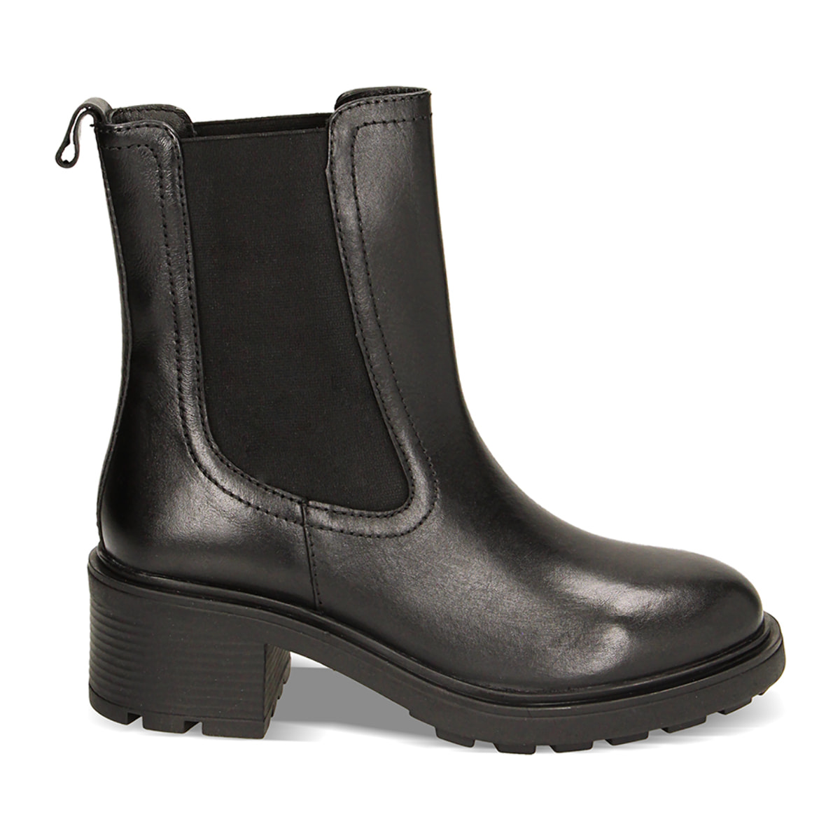 Botines de cuero negro Chelsea hasta el tobillo, tacón de 5,5 cm