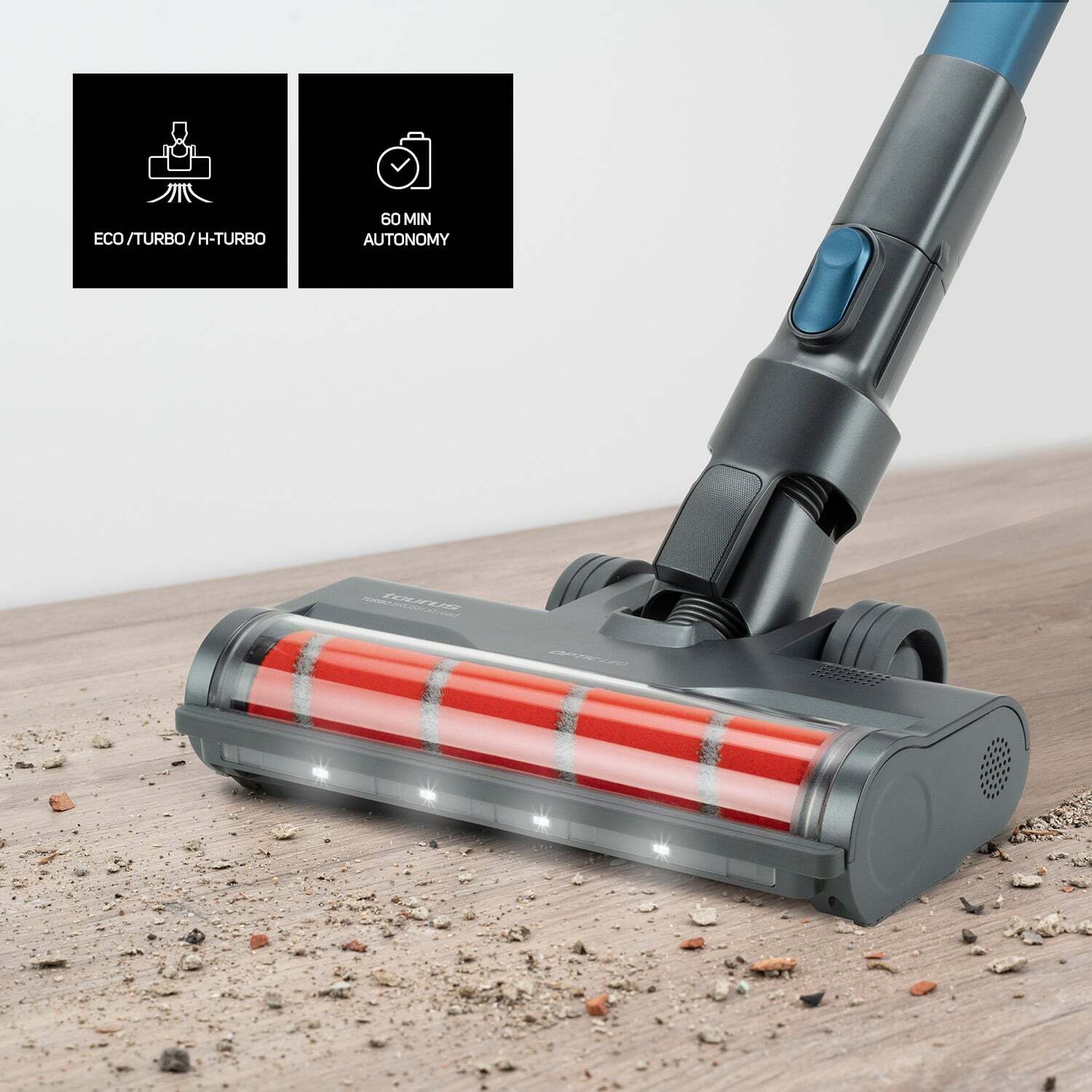 Aspirador escoba digital. Potencia succión 140AW. 25.000Pa/25kPa. Baterías litio. Autonomía 60 min. Carga rápida, 3 velocidades. Muy ligero. Depósito 650ml - Taurus