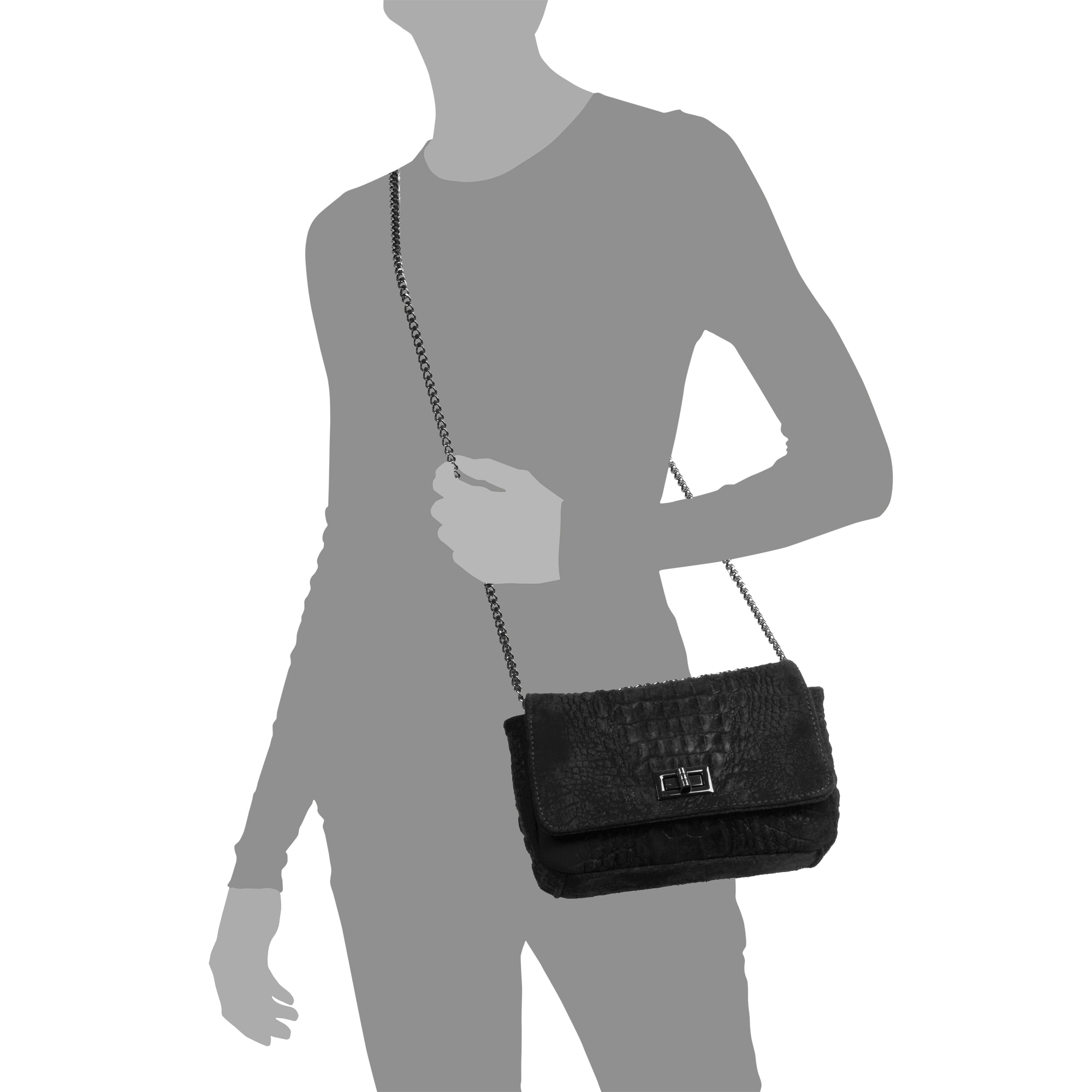 Monteriggioni Bolso bandolera Mujer.Piel auténtica Gamuza Grabado Cocodrilo