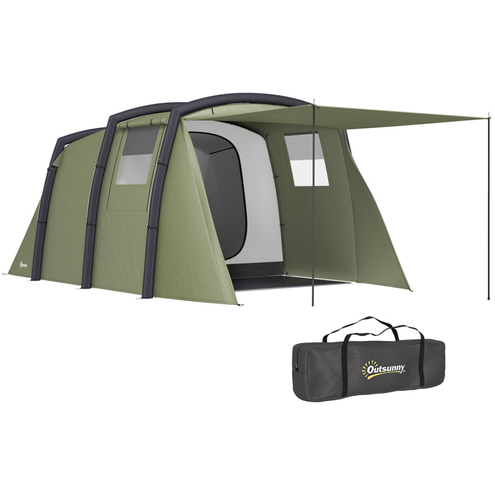 Tienda de Campaña Inflable Familiar Tipo Túnel para 3–6 Personas Tienda de Campaña Glamping con Vestíbulo Ventanas de Malla y Bolsa de Transporte Protección UV 50+ Impermeable Verde Oliva