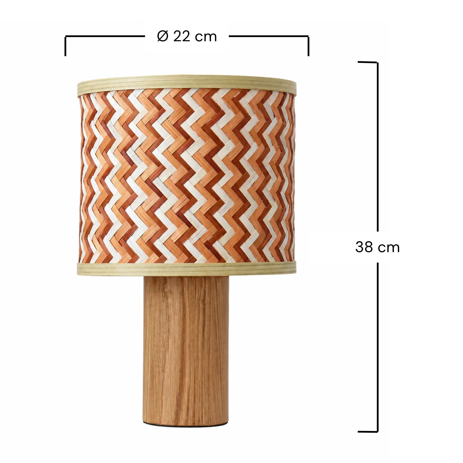 Lampe à poser en bois de chêne et tressage en bambou crème et orange - Phil
