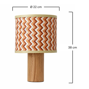 Lampe à poser en bois de chêne et tressage en bambou crème et orange - Phil