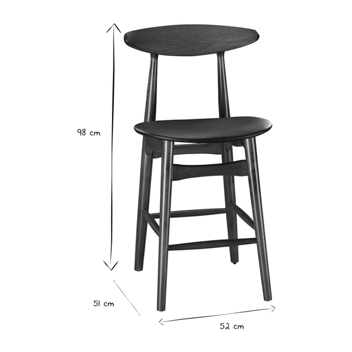 Tabouret de bar vintage noyer et PU noir 65 cm (lot de 2) WALFORD