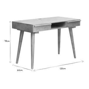Bureau avec rangements 2 tiroirs ethnique bois manguier massif gravé L120 cm KAFFIR