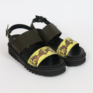 SANDALO FLATFORM DOPPIA FASCIA CHOCOLA' NERO E GIALLO