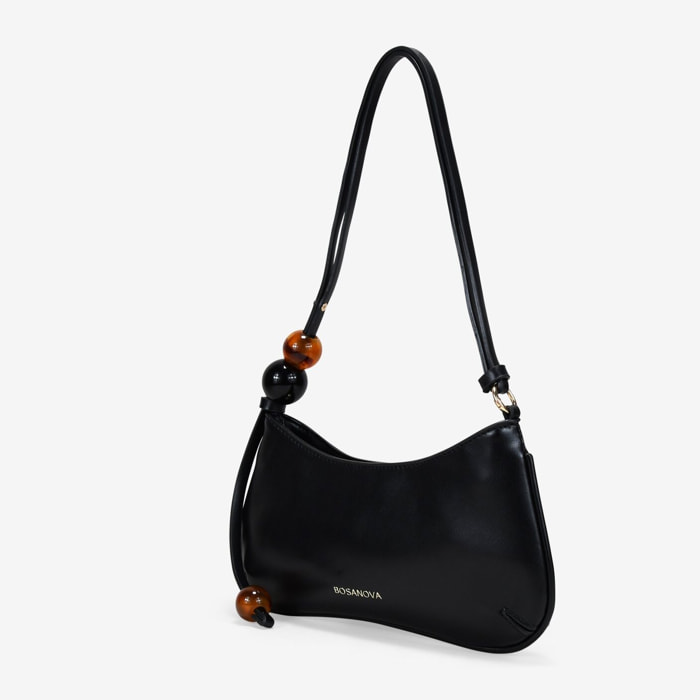 Bolso de hombro negro con cuentas marmoladas