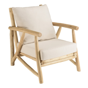 WILL - Fauteuil MADURA en branches de teck naturel coussins blancs