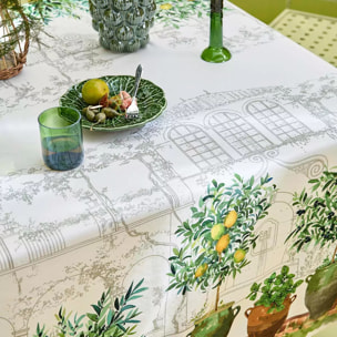 Nappe lin & coton lavé 190 g/m² imprimé vert marron Jardin provencal olive