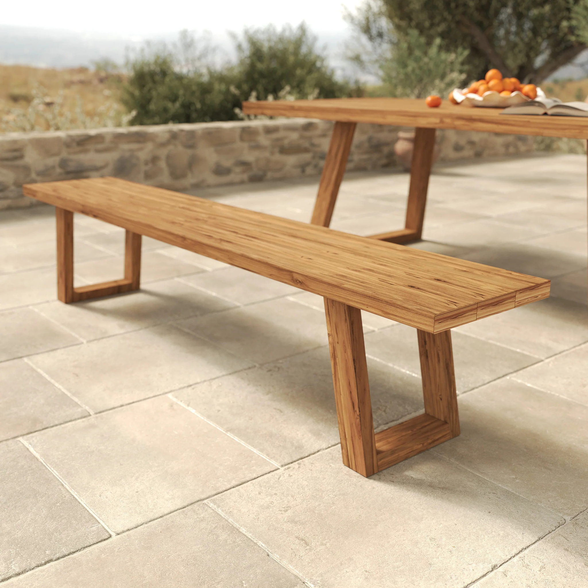 Banc de jardin en bois de teck recyclé 220 cm - Luma