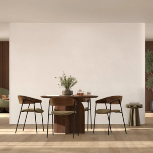 Lot de 2 chaises en velours vert kaki et bois de noyer - Esmée