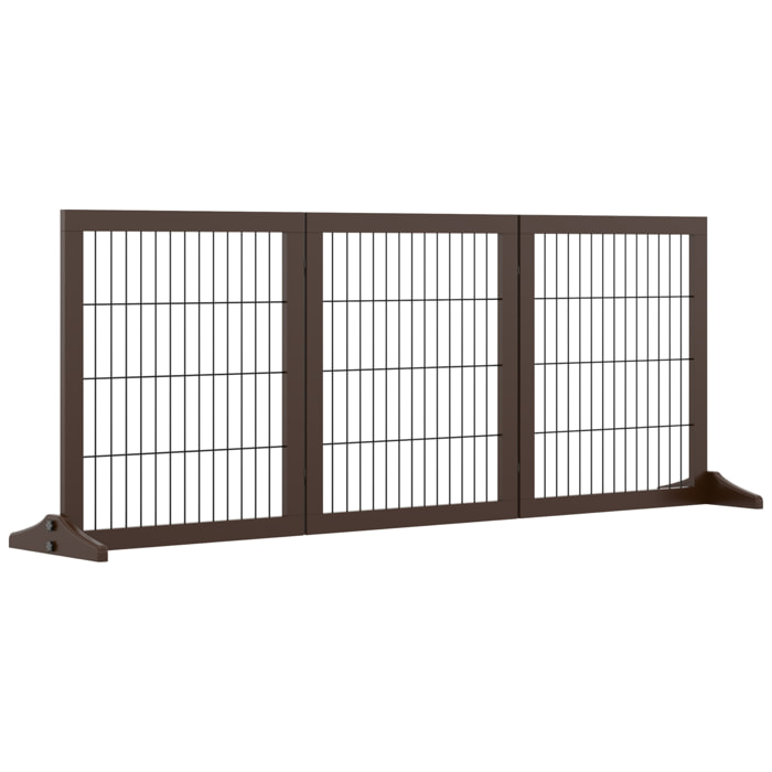 Barrera para Perros de 3 Paneles Barrera de Seguridad para Perros con Estructura de Madera y Patas de Apoyo para Pasillo Escalera 185x36x71 cm Marrón