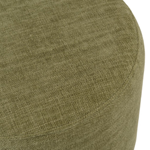 AGATHE - Pouf rond en tissu vert et pied bois D41cm