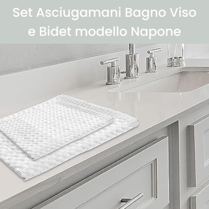 Set asciugamani bagno in cotone spugna 300 gr/mq, coppia viso e bidet morbida e assorbente, asciugatura efficace e comfort sulla pelle, resistenti ai lavaggi, ideali per uso quotidiano, set coordinato bagno, dimensioni 110x60 cm e 60x40 cm