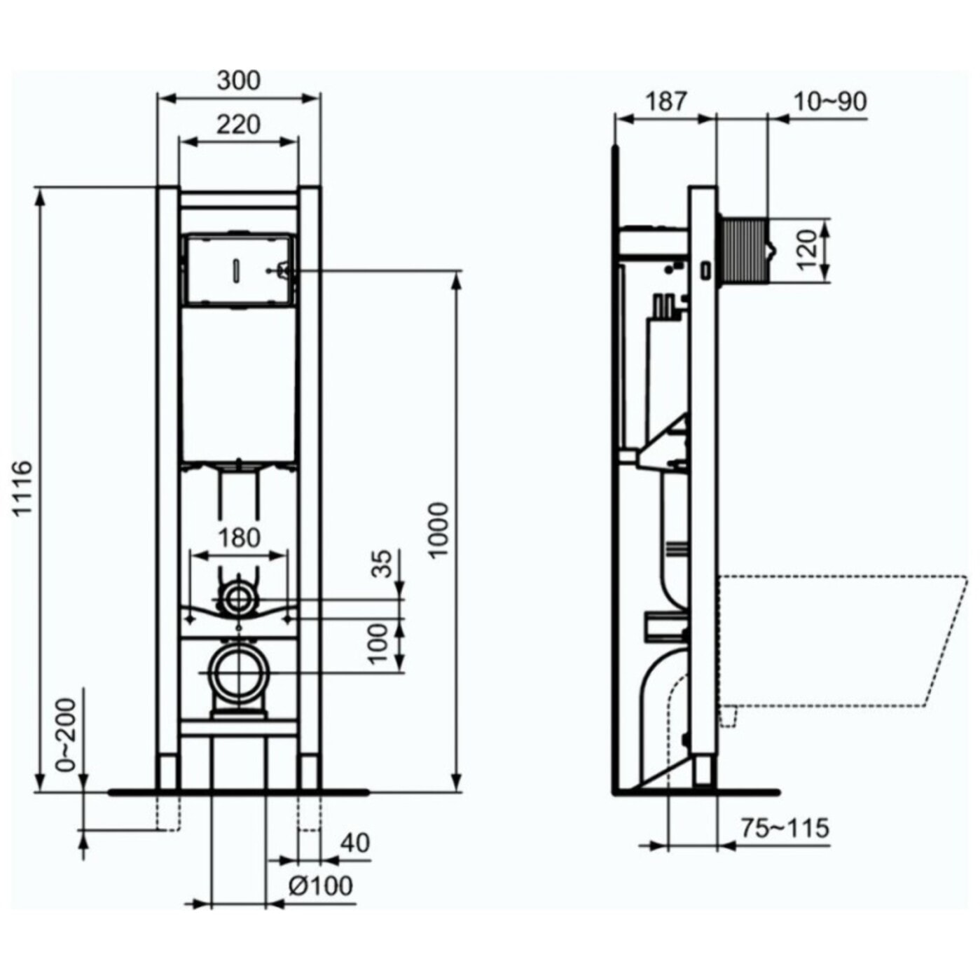 Bati-support Ideal Standard autoportant gain de place éco certifié NF + plaque ronde