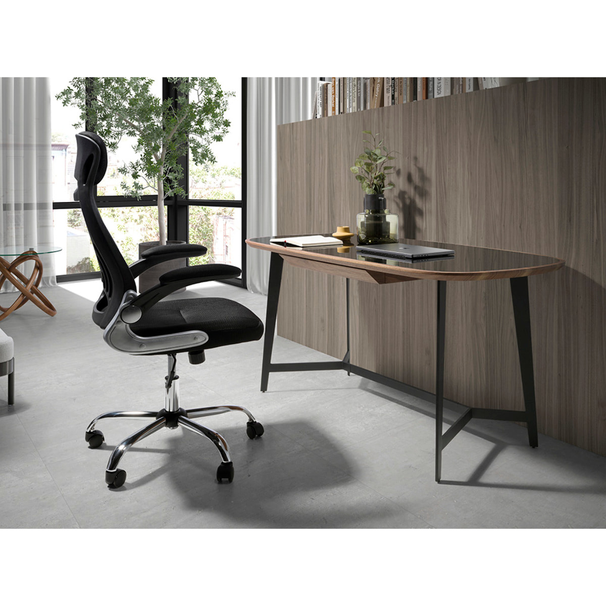 Silla Angel Cerdá oficina giratoria con asiento y respaldo tapizado en tela negra 66x62x117cm