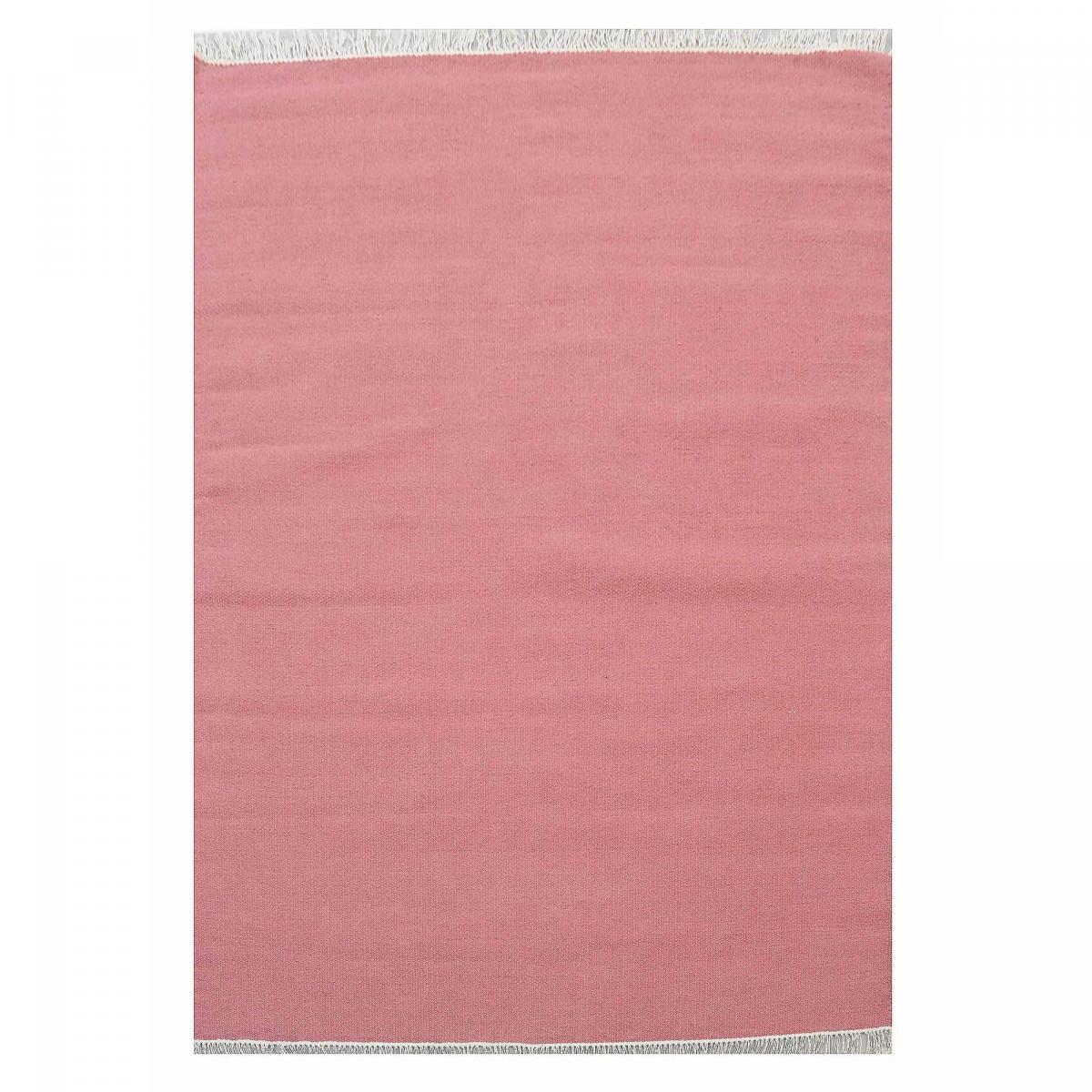 Tapis Kilim tissé à la main en laine uni rose