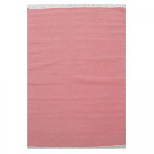 Tapis Kilim tissé à la main en laine uni rose