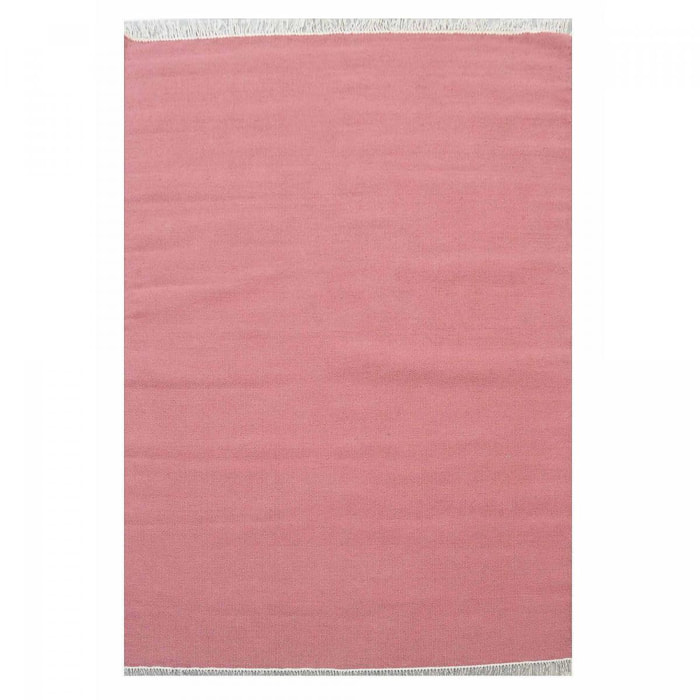 Tapis Kilim tissé à la main en laine uni rose
