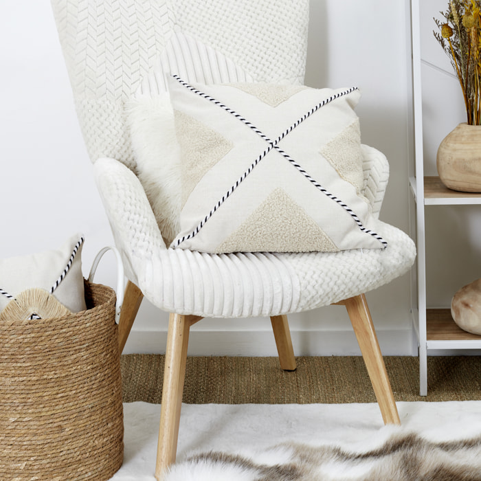 Coussin - HOME DECO FACTORY - Tufté - Géométrique - Beige