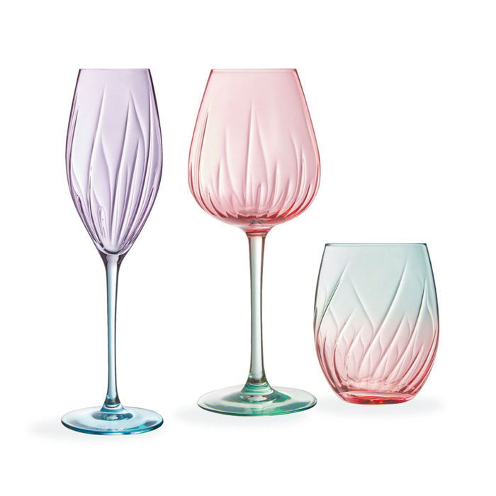 Ensemble 12 verres à pied et gobelets Swirly Spring - Cristal d'Arques