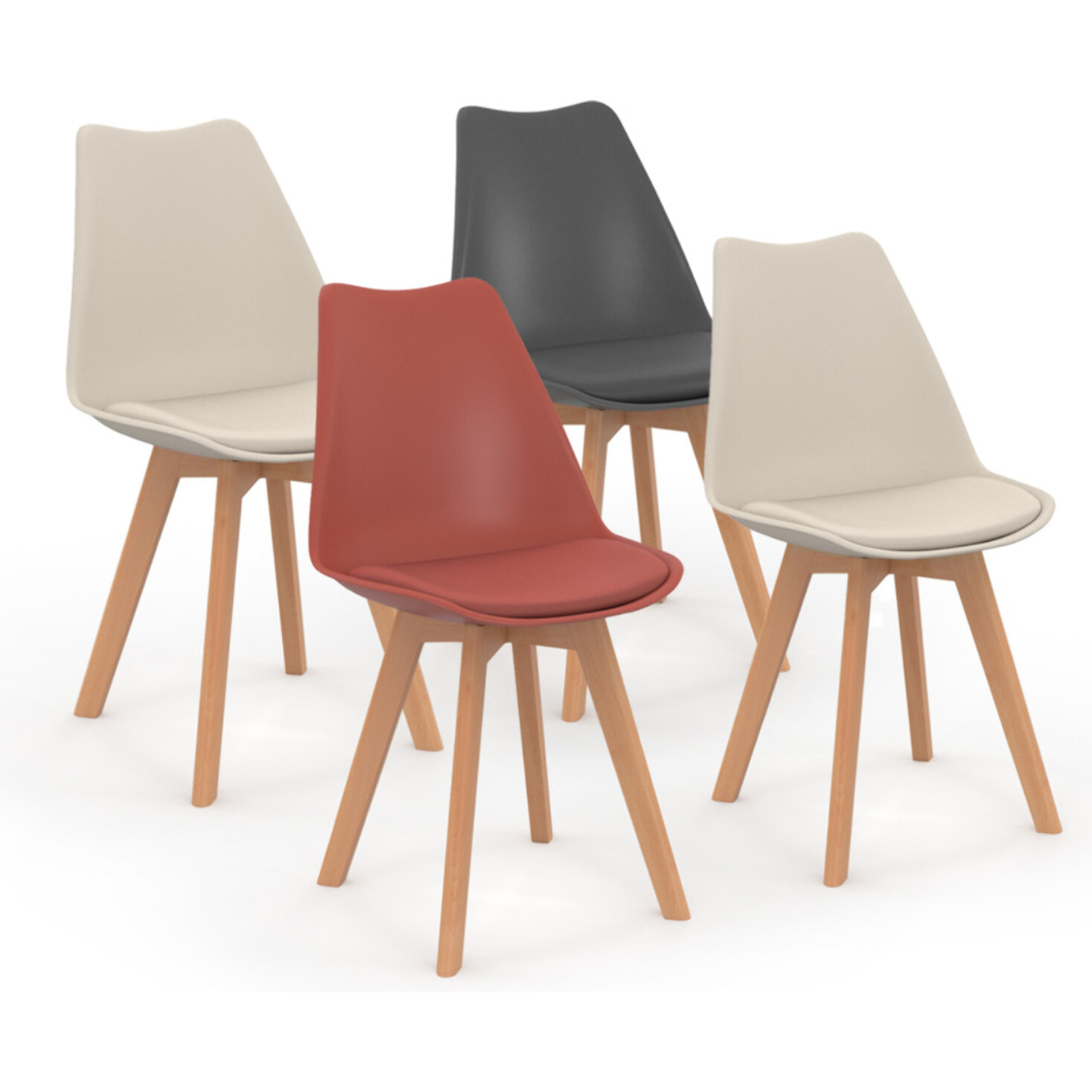 Chaises Nordia mix couleurs (beige, gris et terracotta) - lot de 4