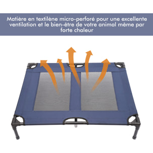 Lit sur pieds XXL pour chien chat lit de camp animal lit surélevé tissu oxford textilène micro-perforé 92L x 76l x 18H cm bleu marine