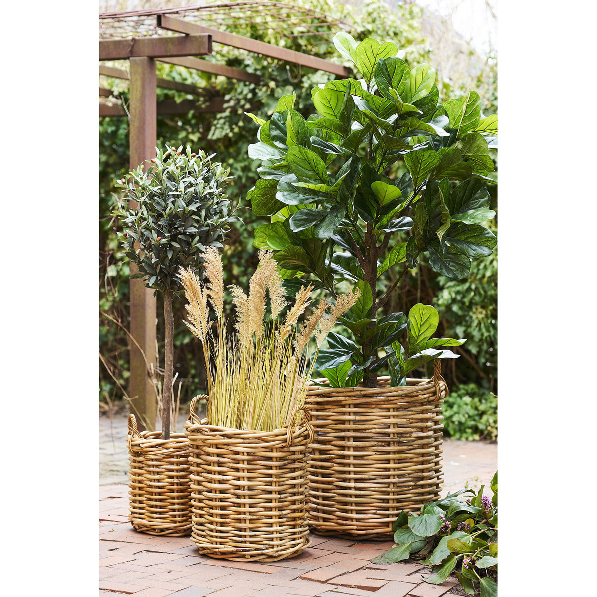 Burton - Set 3 cesti in rattan kubu naturale di misure diverse