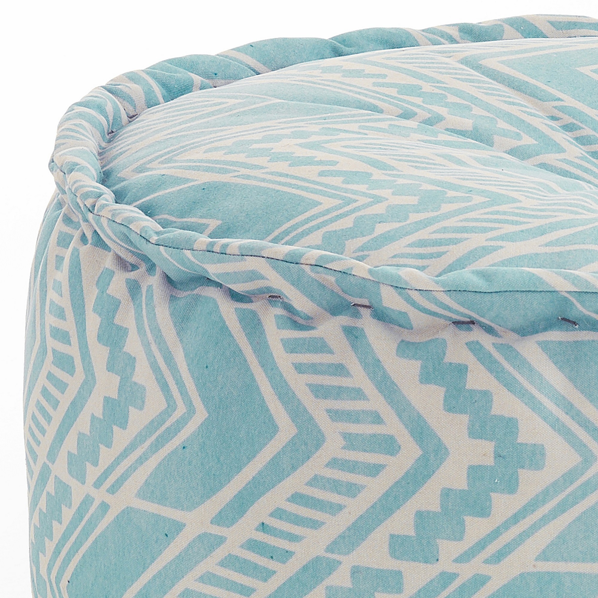 Pouf Tomasucci YARA IKAT MINT, en polyester et mousse, 60 × 60 × 30 cm