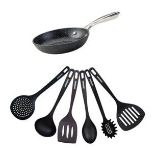 Set poêle 20 cm fonte alu revêtement antiadhésif céramique sans PFAS et 6 ustensiles inox Fackelmann Crossroad