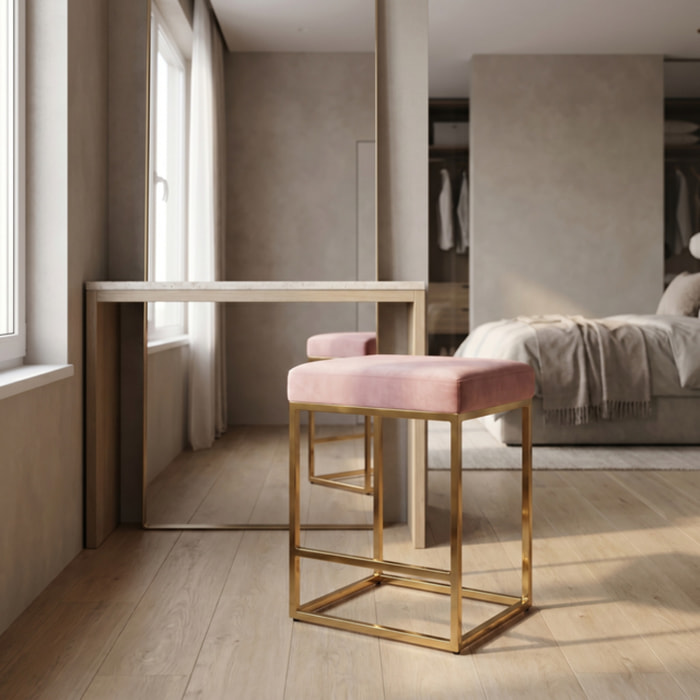 Sgabello Imbottito in Effetto Velluto con Seduta Confortevole e Gambe in Acciaio, Design Moderno per Cucina, Penisola, Isola e Zona Bar