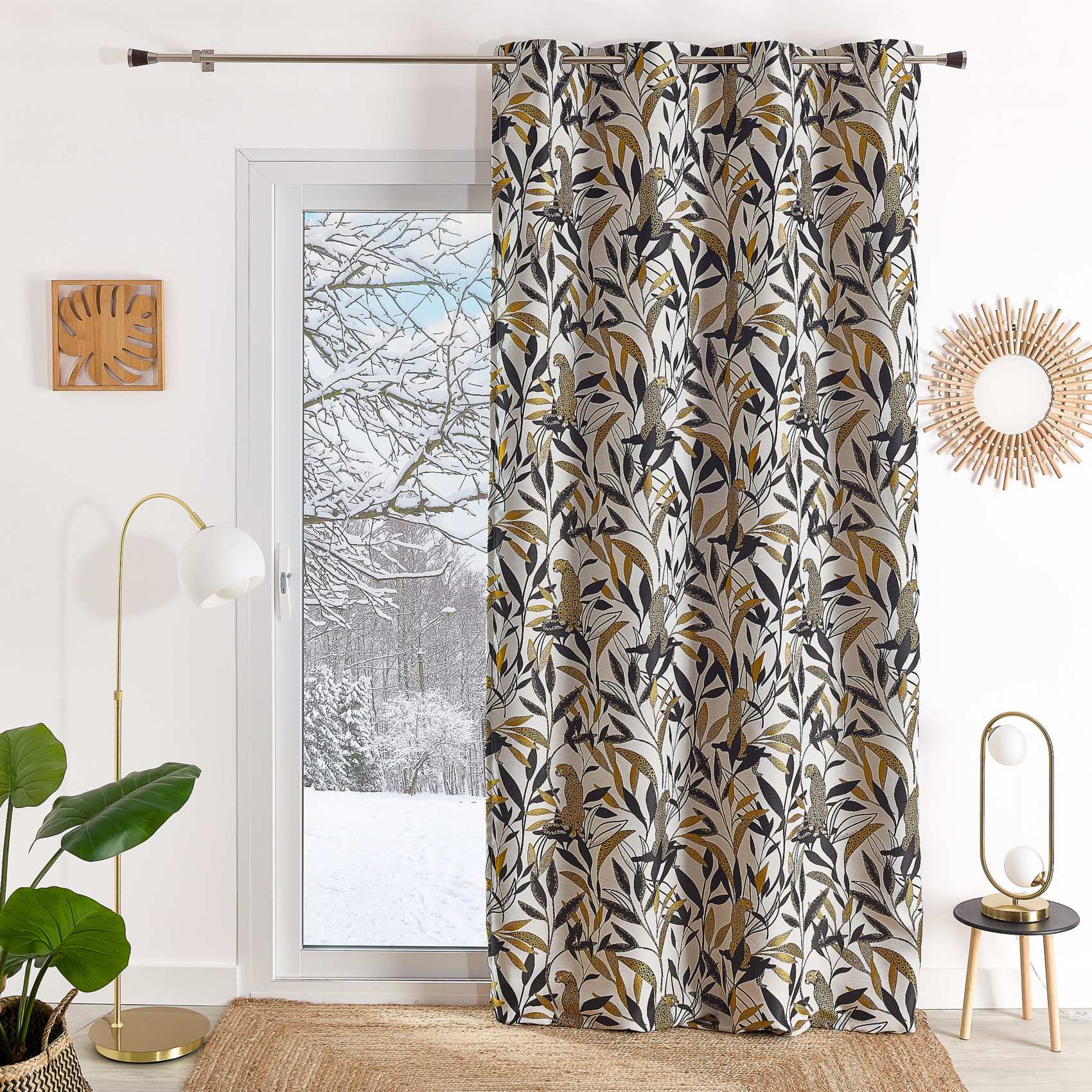 Rideau Jacquard motif panthère - Ecru