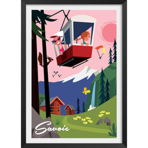 Poster retro savoie ou bien ! Affiche + cadre en bois - Noir