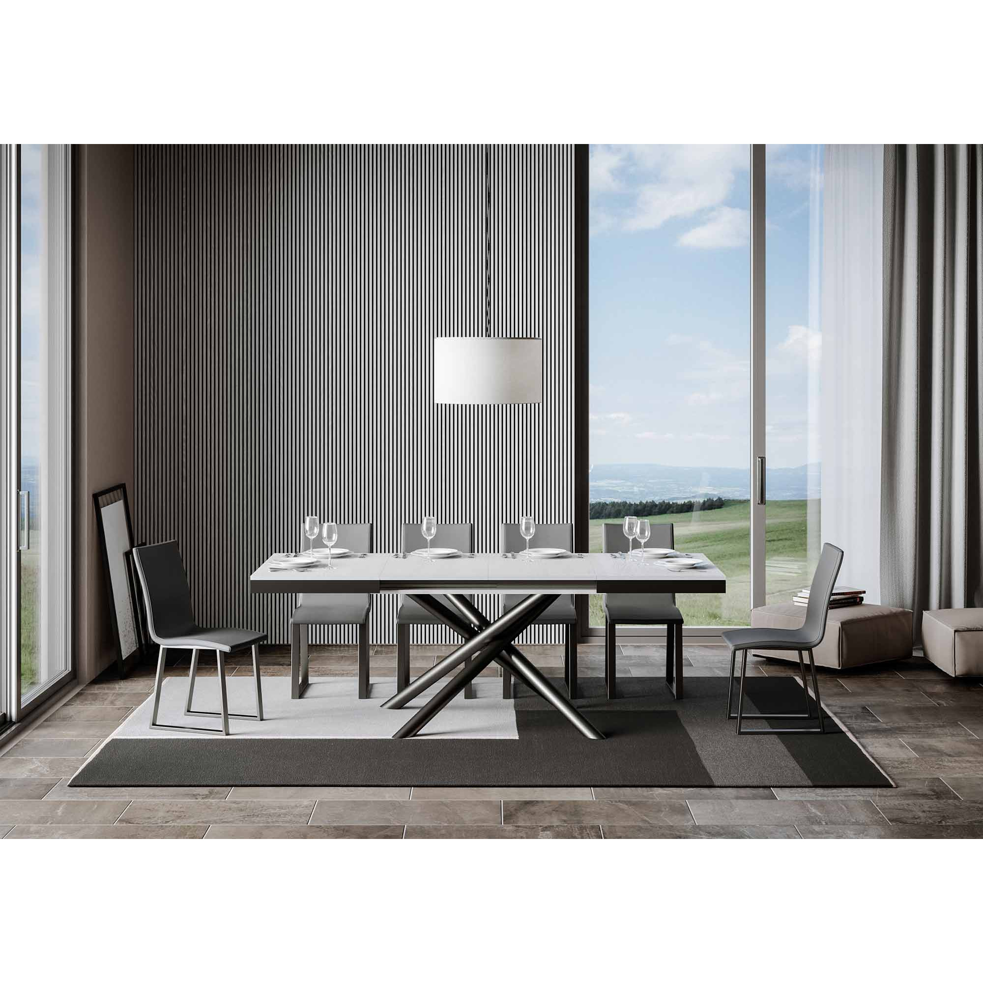 Table extensible 90x120/224 cm Famas Evolution Frêne Blanc cadre Anthracite