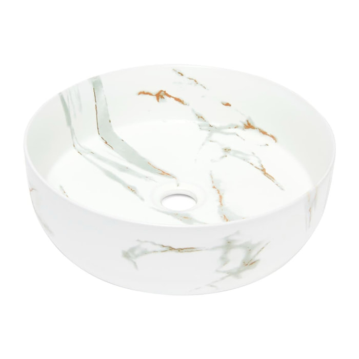 Vasque à poser ronde diamètre 39 cm - effet marbre blanc mat - sans trop-plein - SAT Infinitio