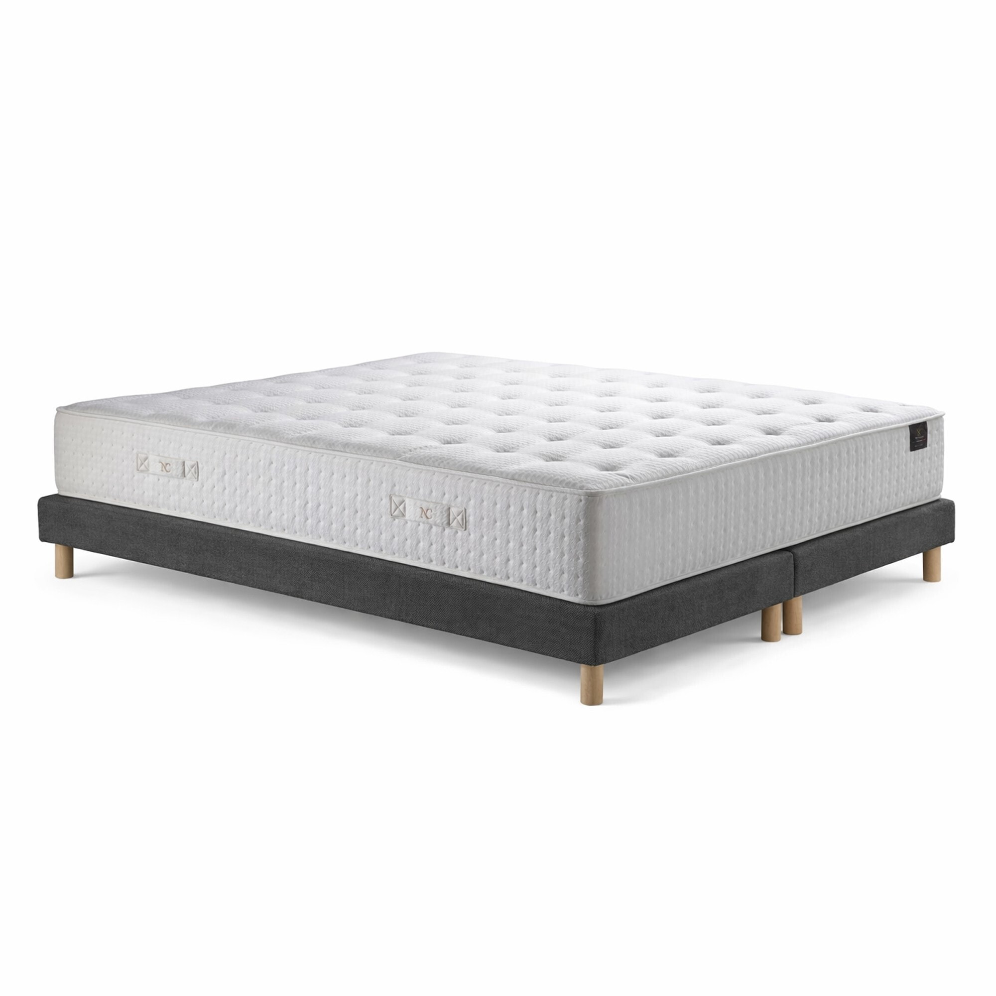 Ensemble matelas mousse haute résilience CALLISTO, H29 cm, accueil mémoire de forme, sommier gris foncé