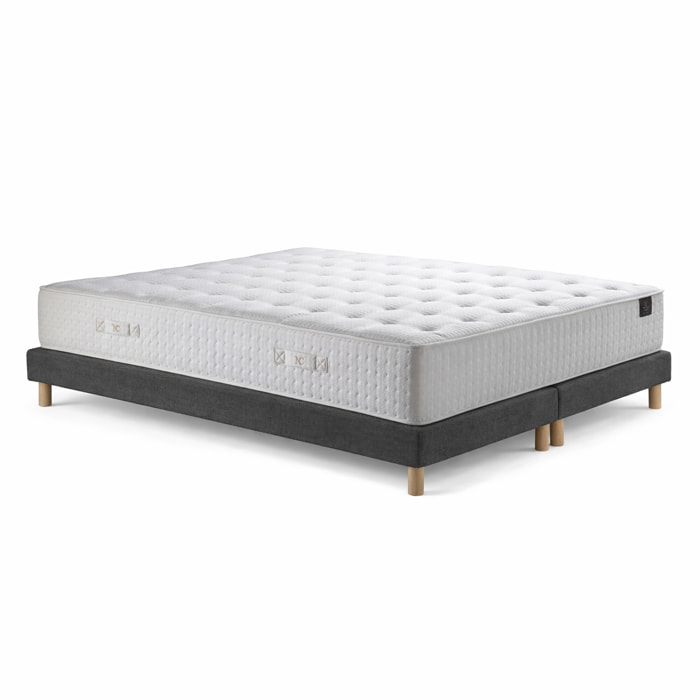 Ensemble matelas mousse haute résilience CALLISTO, H29 cm, accueil mémoire de forme, sommier gris foncé