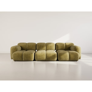 Grace - canapé modulable 3 places en velours texturé - Vert Olive