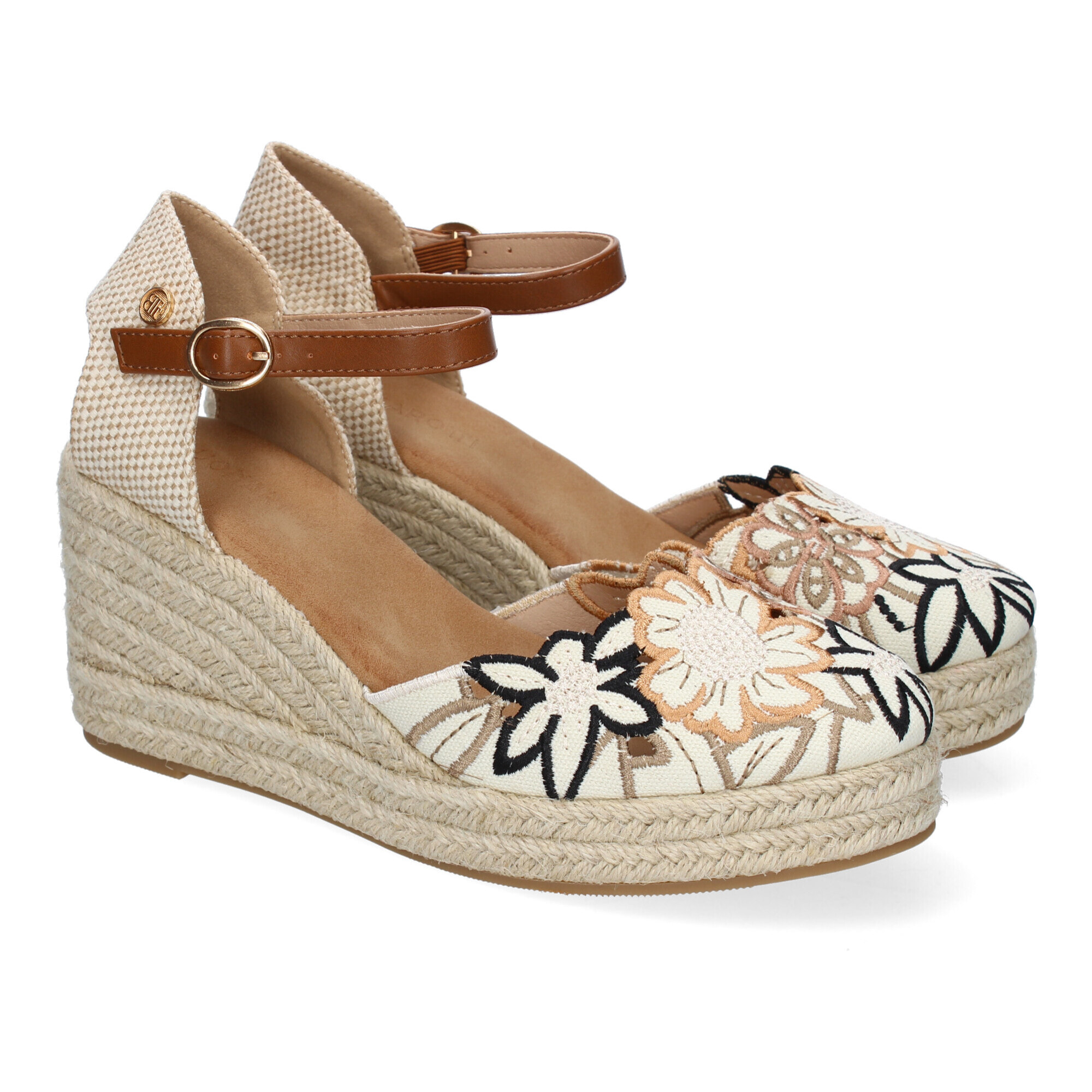 Sandalias de Cuña para Mujer con Diseño de Flores, Adornos Bordados